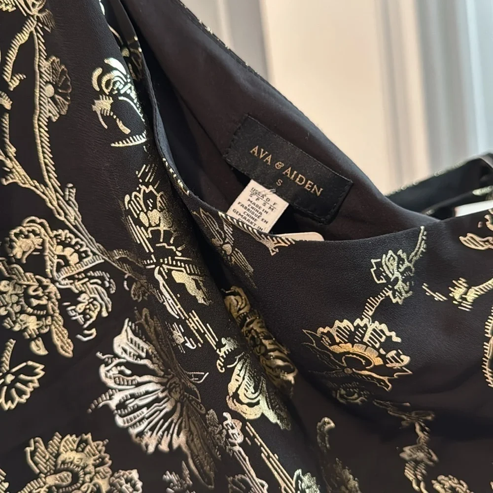 NWT one shoulder ruffle black and gold dress